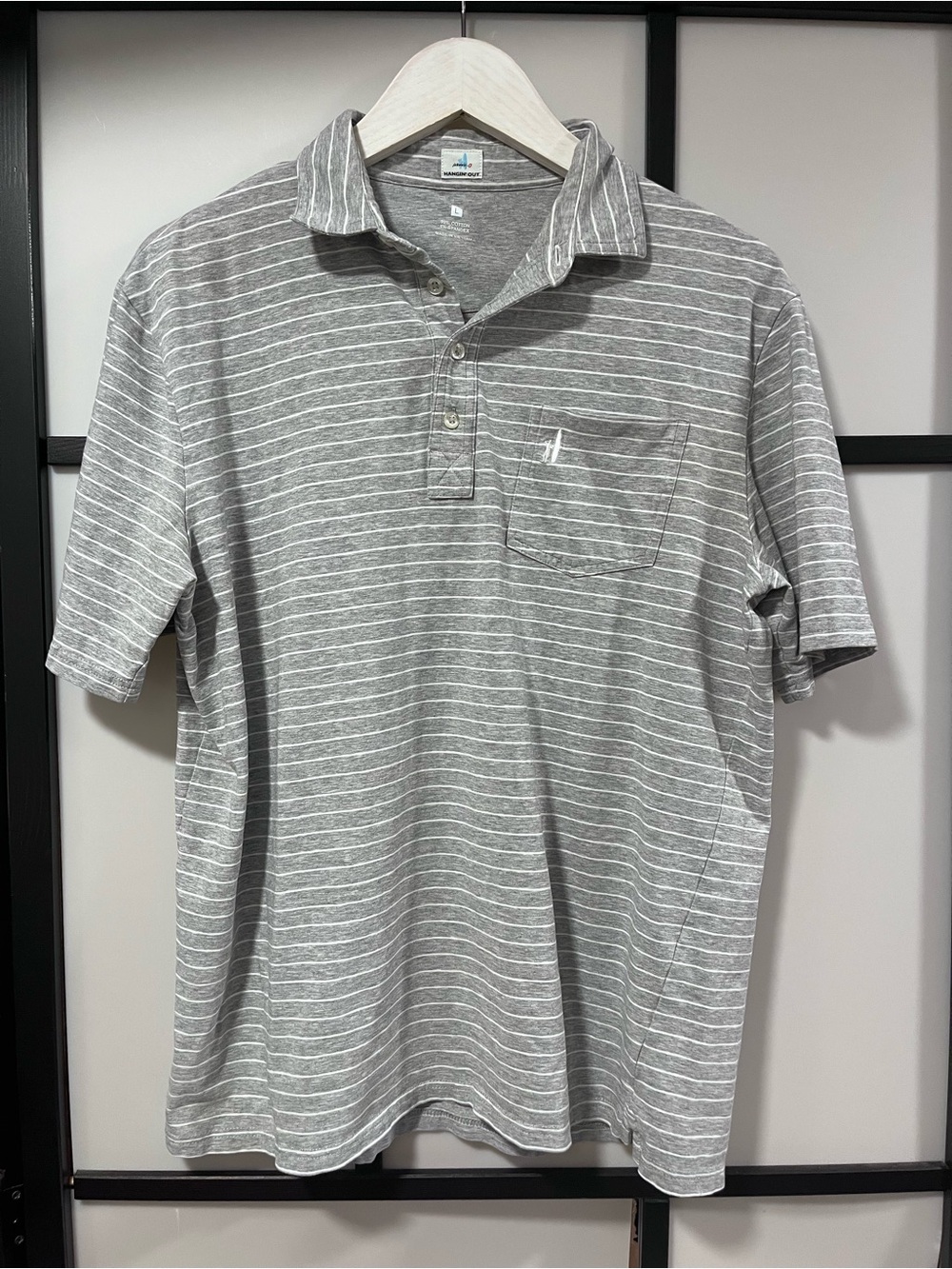 johnnie-O "Hangin' Out" Striped Polo Shirt Gray White Size L